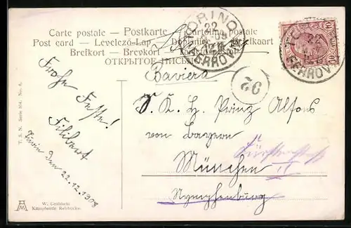 AK Familie der Prinzessin Isabella v. Bayern, Autograph Filibert, adressiert an Prinz Alfons von Bayern