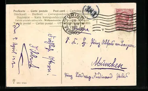 AK Familie der Prinzessin Isabella v. Bayern, Autograph Filibert, adressiert an Prinz Alfons von Bayern, Ostergruss