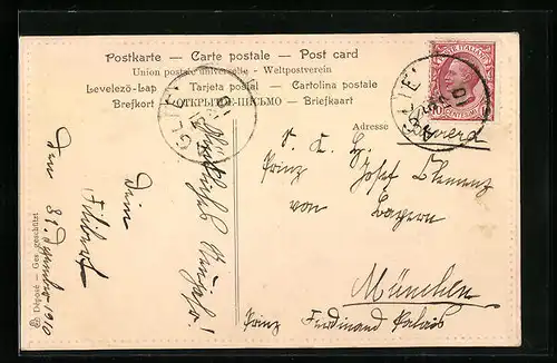 AK Familie der Prinzessin Isabella v. Bayern, Autograph Filibert, adressiert an Prinz Josef Clemens von Bayern