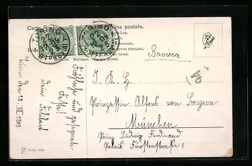 AK Familie der Prinzessin Isabella von Bayern, Autograph von Filibert, Adressiert an Prinzessin Alfons von Bayern