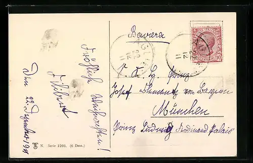 AK Familie der Prinzessin Isabella von Bayern, Autograph von Filibert, an Prinz Josef Clemens von Bayern