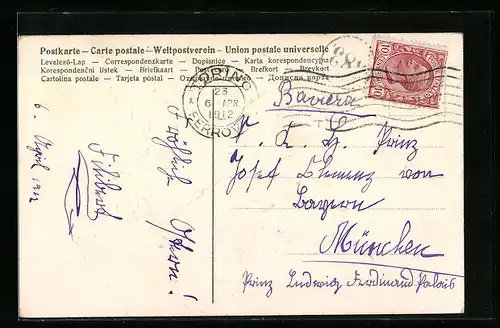 AK Familie der Prinzessin Isabella von Bayern, Autograph von Filibert, an Prinz Josef Clemens