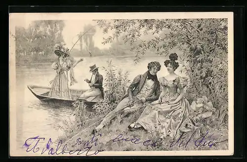 AK Familie der Prinzessin Isabella von Bayern, Autograph von Adalbert, an Principessa Adalberto di Baviera