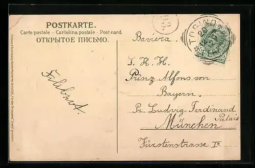 AK Familie der Prinzessin Isabella von Bayern, Autograph von Filibert, adressiert an Prinz Alfons