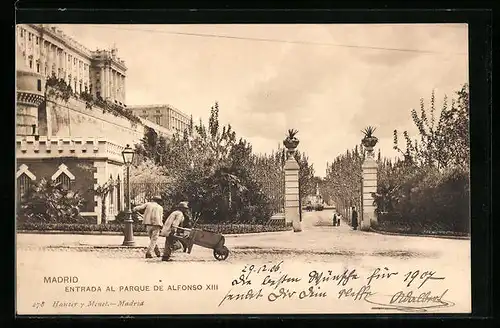 AK Familie der Prinzessin Isabella von Bayern, Autograph von Adalbert, an Prinz Alfons von Bayern, Madrid