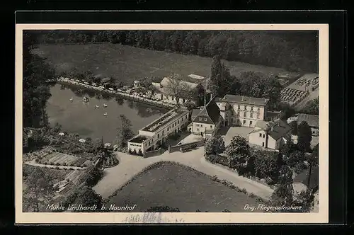 AK Naunhof, Gaststätte Mühle Lindhardt Jos. Sitta, Fliegeraufnahme