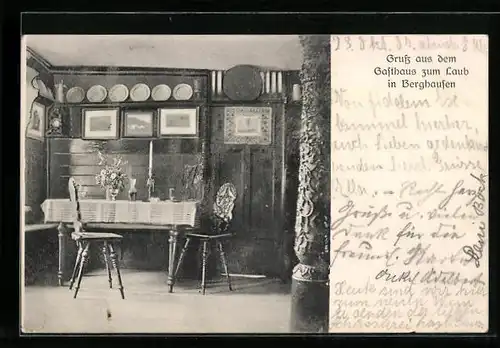 AK Berghausen, Gasthaus zum Laub, Innenansicht