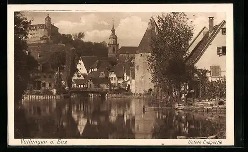 AK Vaihingen /Enz, Untere Enzpartie mit Kirche