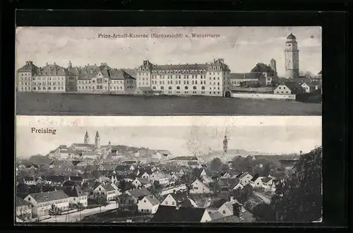 AK Freising, Ortsansicht aus der Vogelschau, Prinz-Arnulf-Kaserne mit Wasserturm