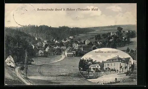 AK Grund bei Mohorn /Tharandter Wald, Gesamtansicht, Gasthaus zu den Linden