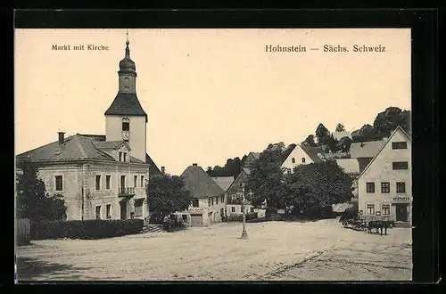 AK Hohnstein /Sächs. Schweiz, Markt mit Kirche