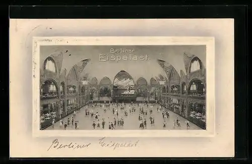 Präge-AK Berlin-Schöneberg, Eispalast mit Schlittschuhläufern