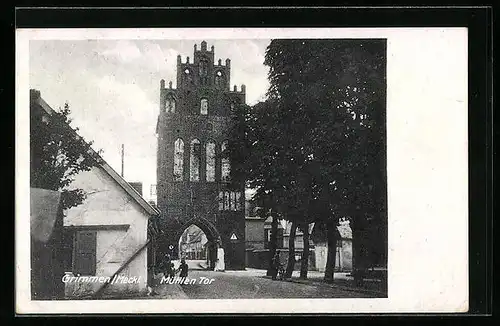 AK Grimmen /Meckl., Strassenpartie am Mühlen-Tor