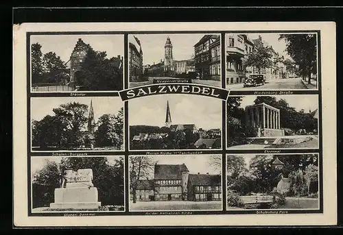 AK Salzwedel, An der Katharinen-Kirche, Steintor, Ulanen-Denkmal