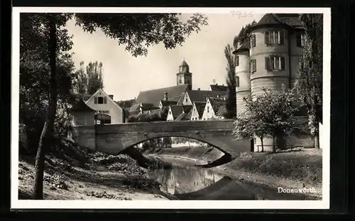AK Donauwörth, Ortsansicht mit Brücke und Kirche
