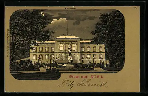 Mondschein-Lithographie Kiel, Blick auf die Universität