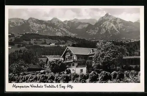 AK Seeleuten b. Seeg Allg., Alpenpension Weinhaus mit Bergpanorama