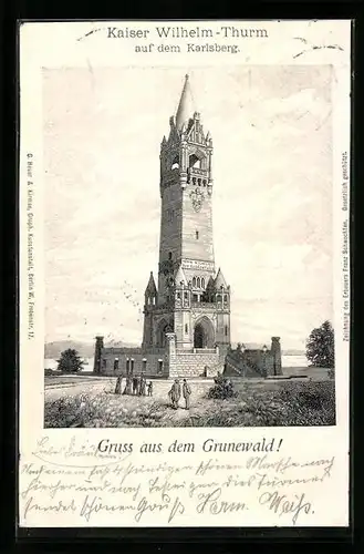 Lithographie Grunewald, Kaiser Wilhelm-Thurm auf dem Karlsberg