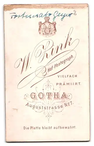 Fotografie W. Zink, Gotha, Portrait Fortunato Geyer, Kupferstecher aus Gotha, geboren 1870 in der Frankenbergstr. 8