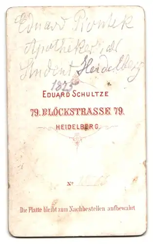 Fotografie Eduard Schultze, Heidelberg, Apotheker Eduard Piontek aus Güglingen als Student in Heidelberg