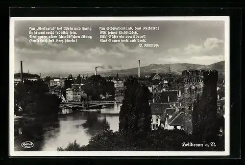 AK Heilbronn a. N., Ortspartie mit Fluss und Brücke