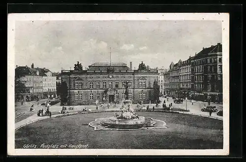 AK Görlitz, Postplatz mit Hauptpost