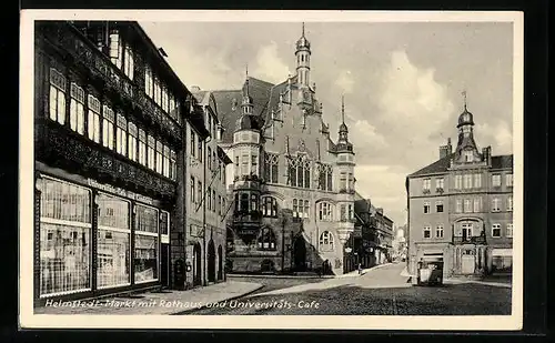 AK Helmstedt, Markt mit Rathaus und Universitäts-Cafe