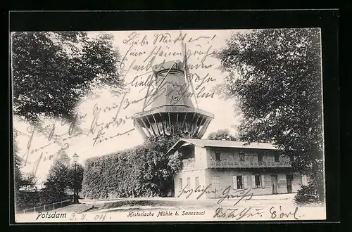 AK Potsdam, Historische Windmühle bei Sanssouci