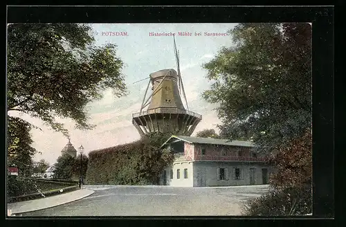 AK Potsdam, Historische Windmühle bei Sanssouci