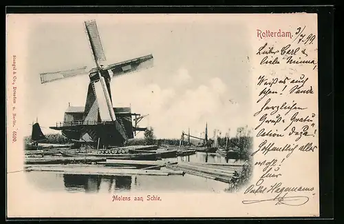 AK Rotterdam, Molens aan Schie, Windmühle