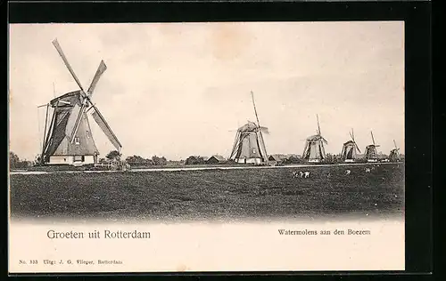AK Rotterdam, Watermolens aan den Boezem, Windmühlen