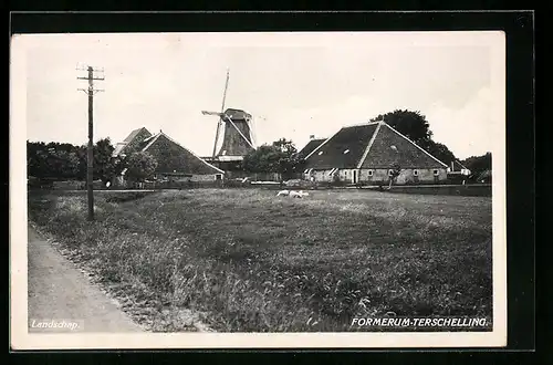 AK Formerum-Terschelling, Ortspartie mit Windmühle