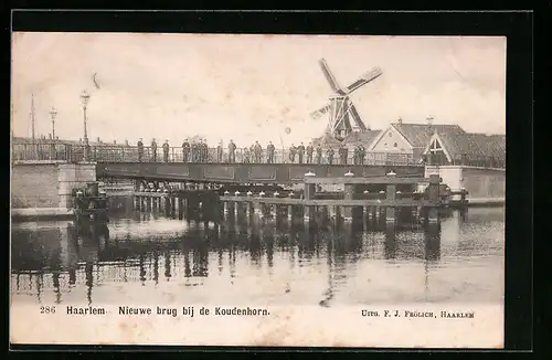AK Haarlem, Nieuwe brug bij de Koudenhorn, Windmühle