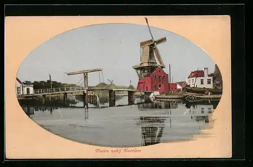 Passepartout-AK Haarlem, Molen nabij Haarlem, Windmühle