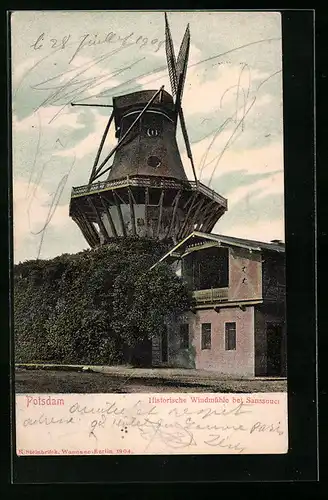 AK Potsdam, Historische Windmühle bei Sanssouci