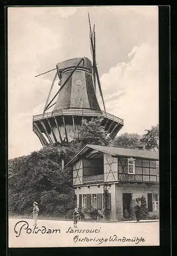 AK Potsdam, Historische Windmühle mit Schutzmann