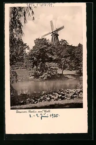AK Bremen, Partie am Wall mit Windmühle