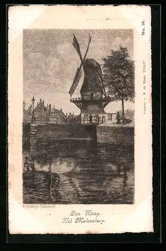 Künstler-AK Den Haag, Den Molensloep, Windmühle