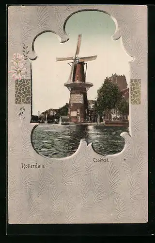 Passepartout-AK Rotterdam, Coolvest, Windmühle