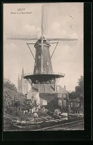 AK Delft, Molen a. d. Spoorsingel, Windmühle