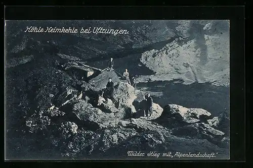 AK Uftrungen, Heimkehle, Grösste Höhle Deutschlands, Wilder Stieg mit Alpenlandschaft