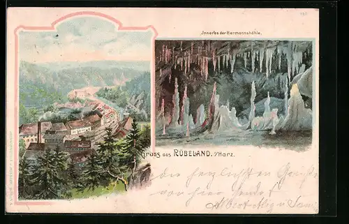 Lithographie Rübeland /Harz, Hermannshöhle, Inneres der Hermannshöhle