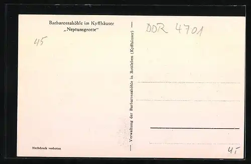 AK Barbarossahöhle im Kyffhäuser, Neptunsgrotte