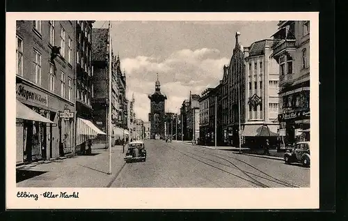 AK Elbing, Alter Markt mit Geschäften