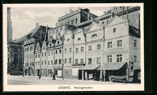 AK Liegnitz, Heringsbuden, Paul Grittner Schuhwarenhaus