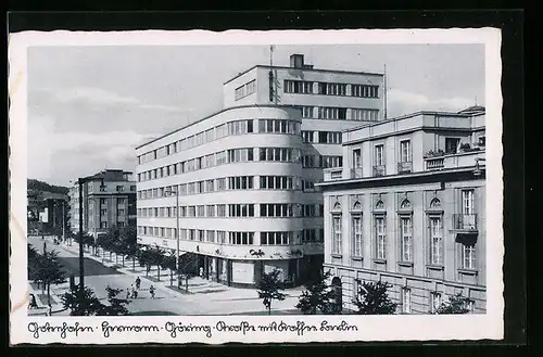 AK Gotenhafen, Hermann-Göring-Strasse mit Cafe