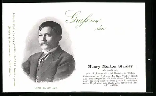 AK Portrait des Afrikareisenden Henry Morton Stanley, Halbprofil