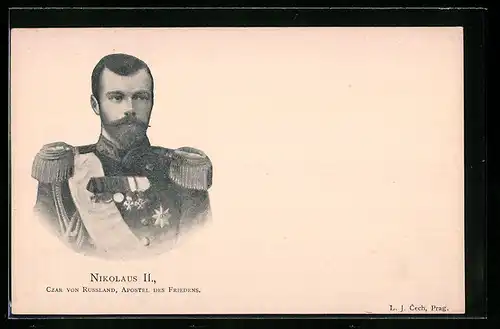 AK Portrait Nikolaus II. von Russland, Zar von Russland, Apostel des Friedens