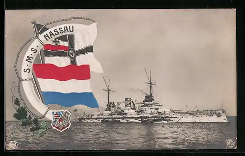 AK Kriegsschiff SMS Nassau auf See