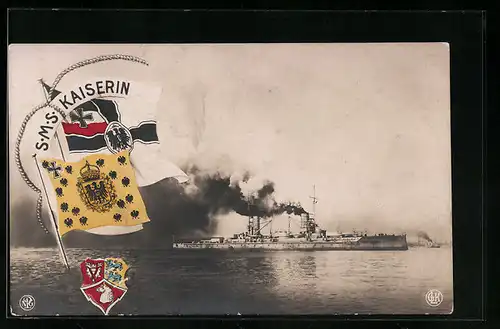 AK Kriegsschiff SMS Kaiserin heizt den Kessel an